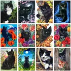 Цветок черный кот животное 5d Сделай Сам алмазная живопись вышивка крестиком ручной работы животных мозаика Вышивка Искусство ремесло подарок украшение для дома