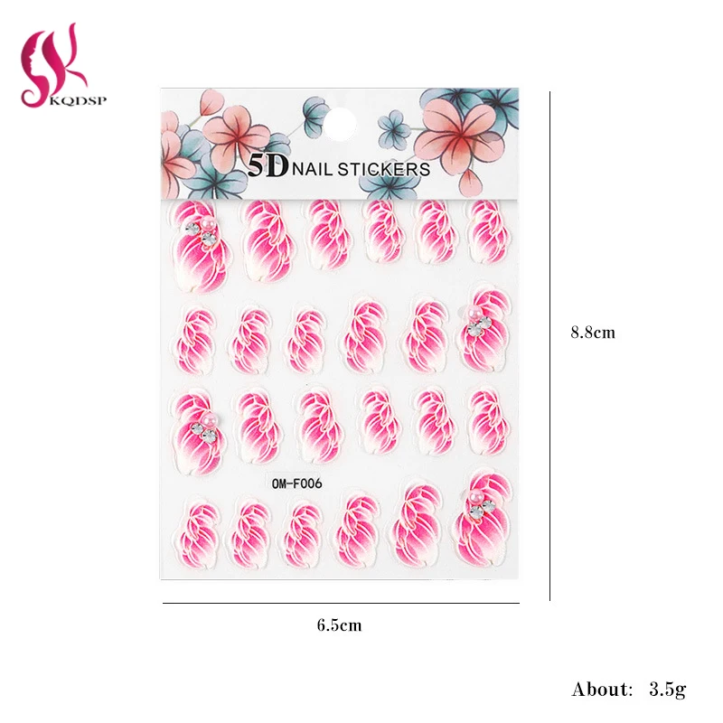 

5D Acrylic Engraved Nail Art Sticker Embossed White Pink Color Flower Pattern Tip DIY Water Slide Decals Empaistic Manicure Tool