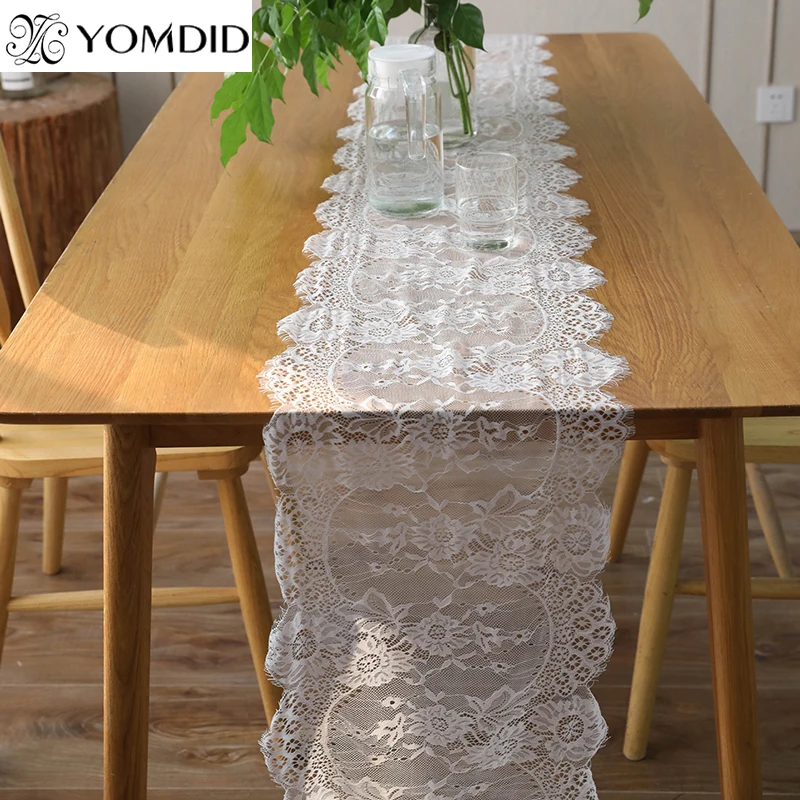 

1pcs 36x300cm White Floral Lace Table Runner Black Table Cover Chair Sash for Banquet Baptism Wedding Party Table Decoration