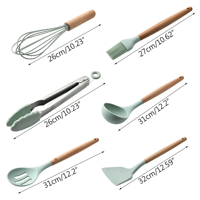 

Kitchen Tools Kitchen Utensils Wood Handle Silica Gel Cooking Utensils 11 Sets Non-Stick Pot Shovel Kitchenware 11 Sets