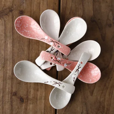 

23.5*6.5 Japanese style ceramic big soup spoon snowflake and wind household underglaze tableware household kitchen supplies