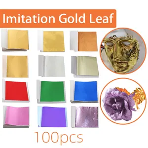 100Pcs Imitation Gold Leaf Sheets Shiny Sliver Copper Foil Papers Gilding DIY HandCrafts Decor Art Lines Wall Paints Colorful