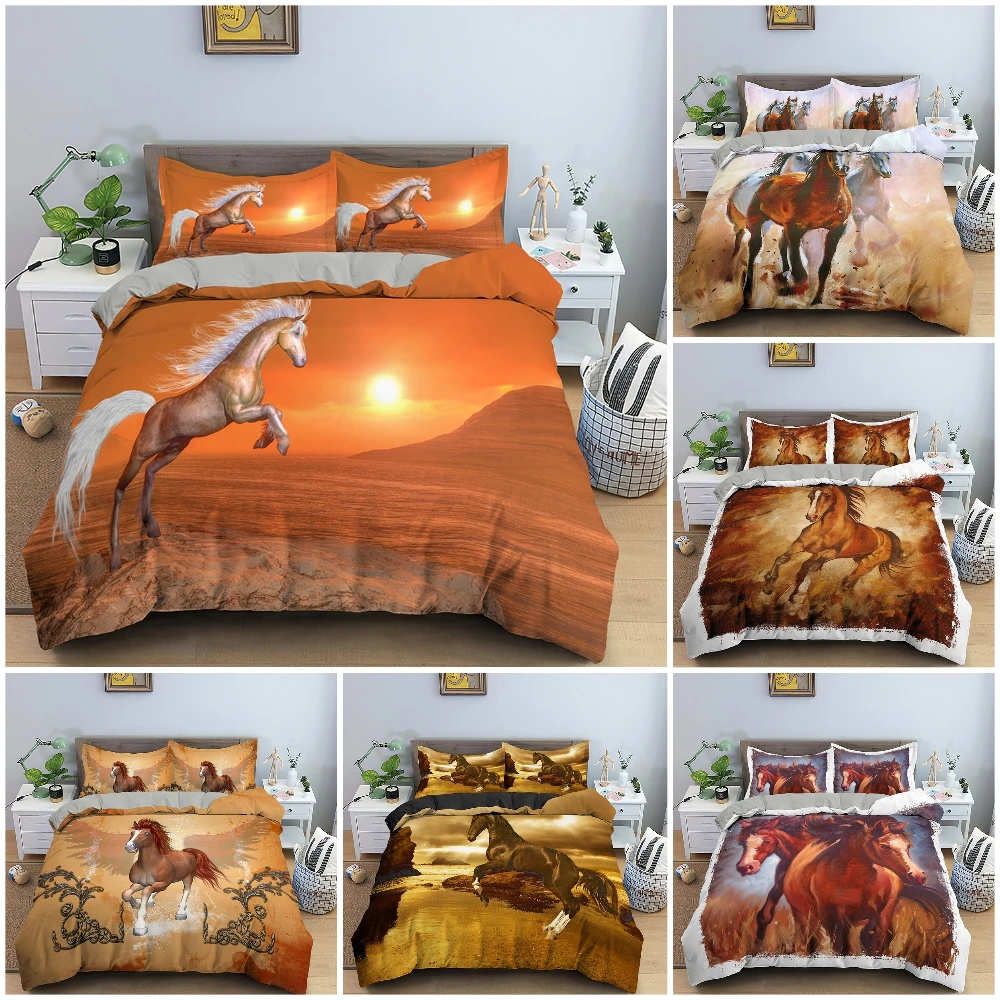 

3D Animal Bedding Set Pentium Horse Luxury Quilt Comforter Cover Single Twin King Queen Size Bedclothes Bed Set 2/3PCS