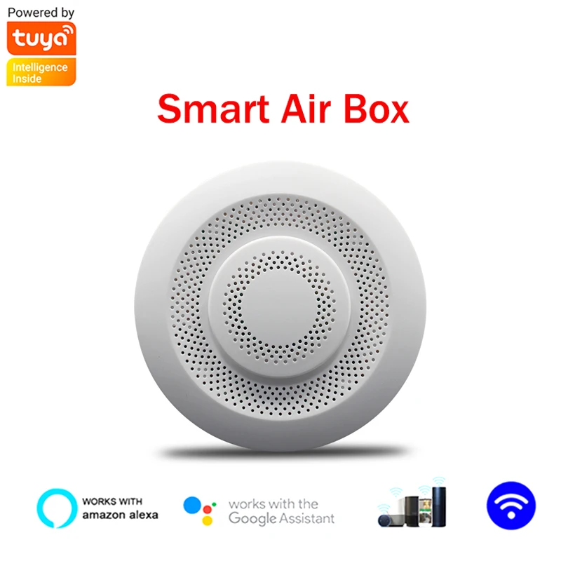 

Умный воздушный бокс Tuya с Wi-Fi для умного дома, формальдегид, VOC, диоксид углерода, температура, датчик влажности, автоматический детектор сиг...