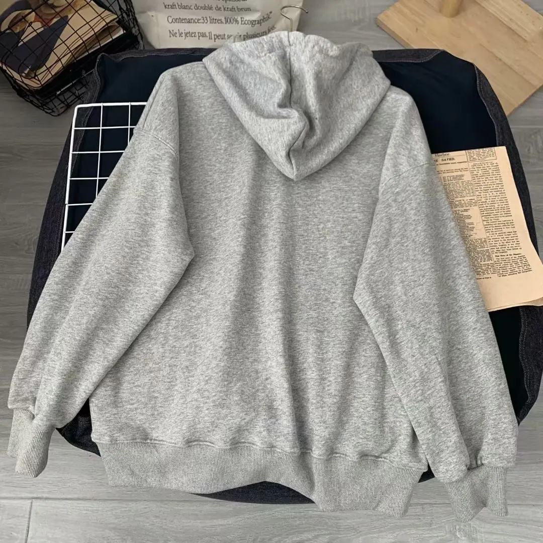 

2021 Spring Autumn Korean Style Letter Cartoon Print Hooded Drawstring Top Long Sleeve Casual Sweatshirt Fashionable Hoodie