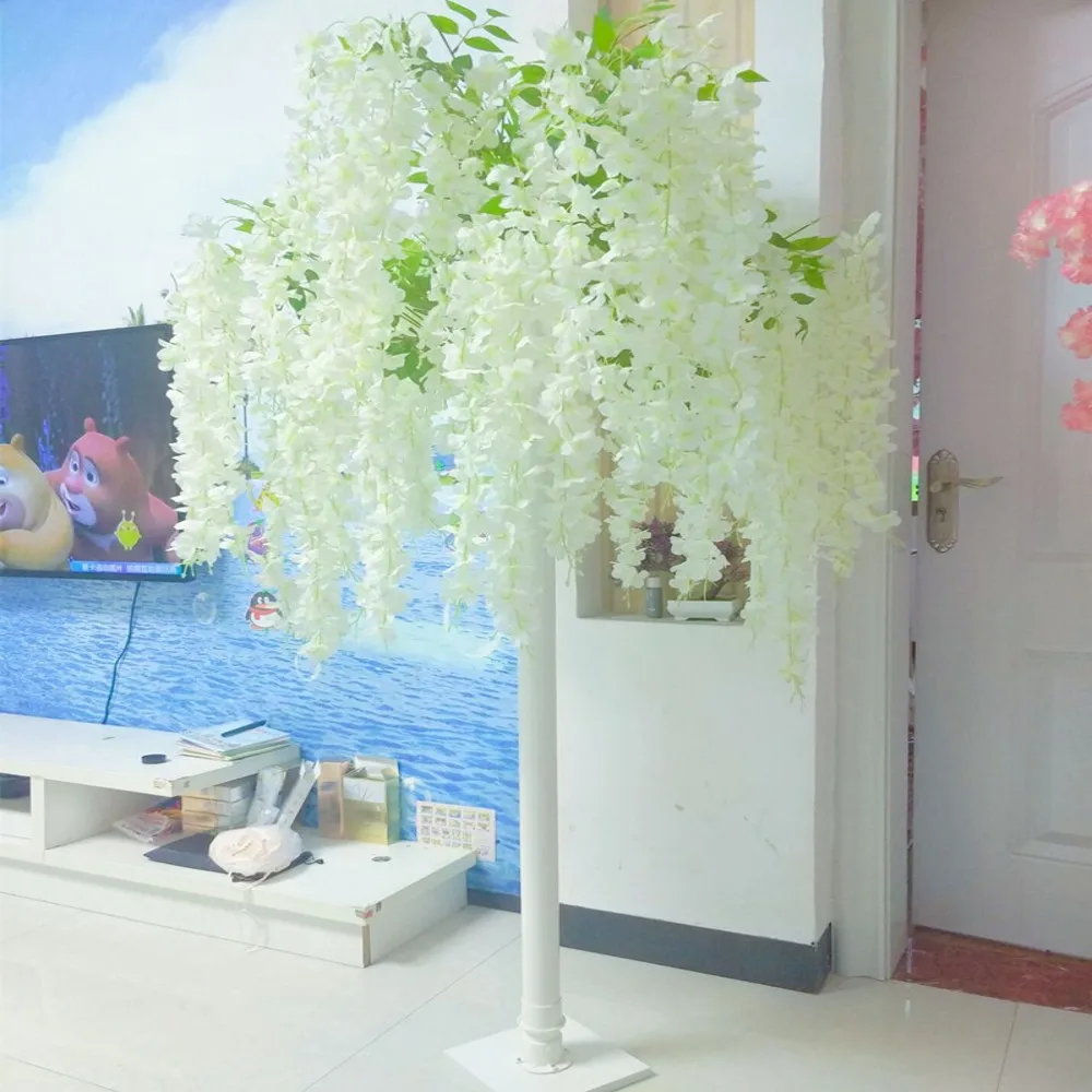 

Elegant White Artificial Silk Flower Tree Simulation Wisteria Douhua Trees Wishing Trees For Wedding Stage Aisle Runner Decor