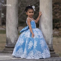 blue girl pageant dresses with ivory appliques children clothing