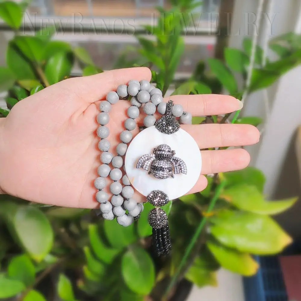 Ожерелье с бусинами newraanos ожерелье Howlite насекомые Colar циркониевые жуки подвеска 80