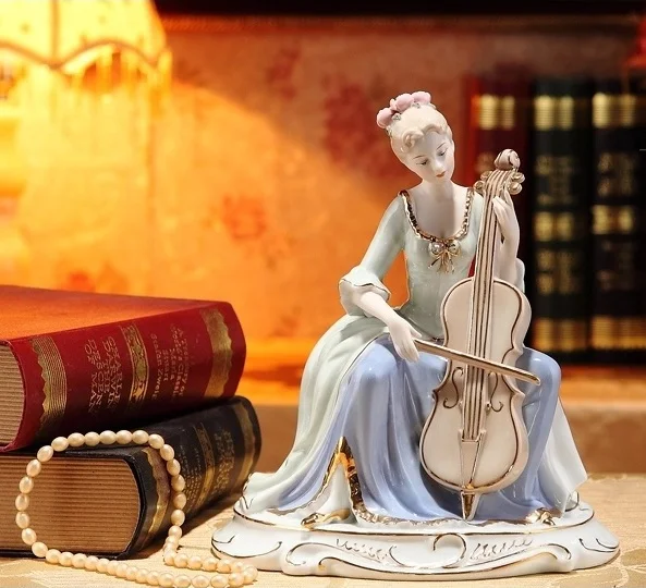 

Porcelain Retro Lady Cello Player Figurine Ceramic Music Character Statuette Artwork Gift Craft Ornament Accessories Furnishing