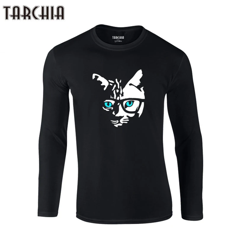 TARCHIA 2022 брендовая мужская футболка с длинным рукавом изображением кошачьего лица