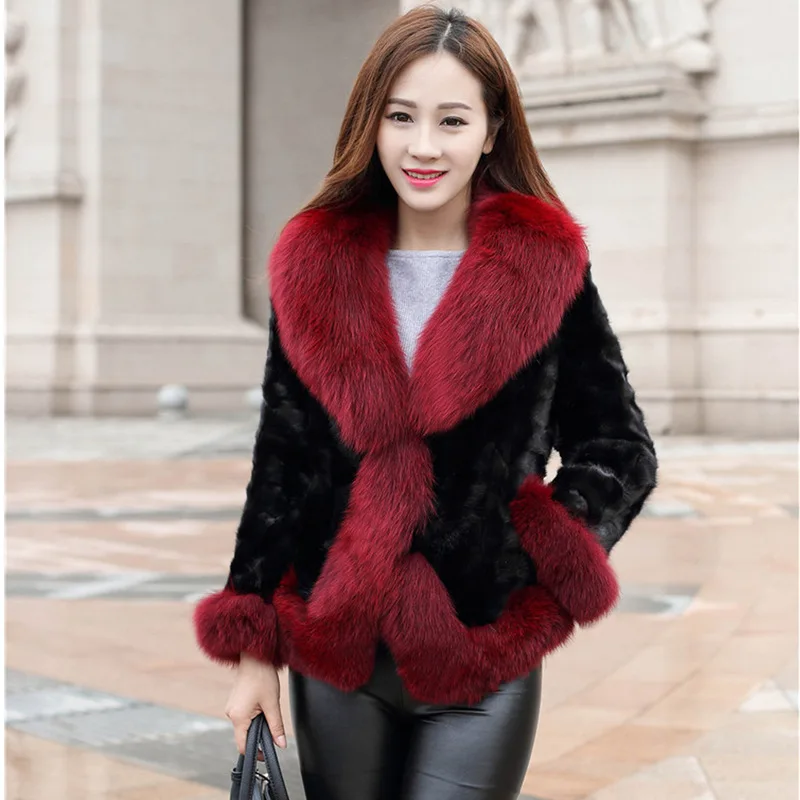 

ZXRYXGS 2020 New High-end New Imitation Mink Fur Fur Coat Imitation Fox Fur Collar Fashion Coat Women Coat Slim Plus Size S-6XL