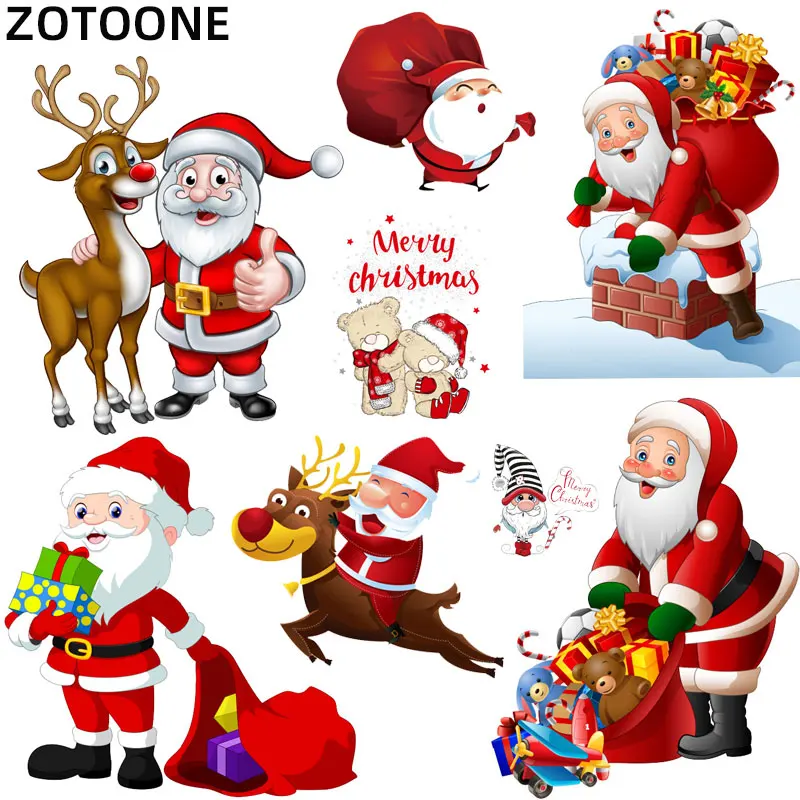 

2021 Christmas Patch Badge Cute Santa Claus Gnomes Tiger Deer bear Thermo Stickers Iron on Transfers for Clothing Car Patches