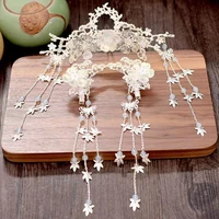 chic crown set cubic zircon big leaf women wedding party hair comb pins accessories bridal headpiece jewelry