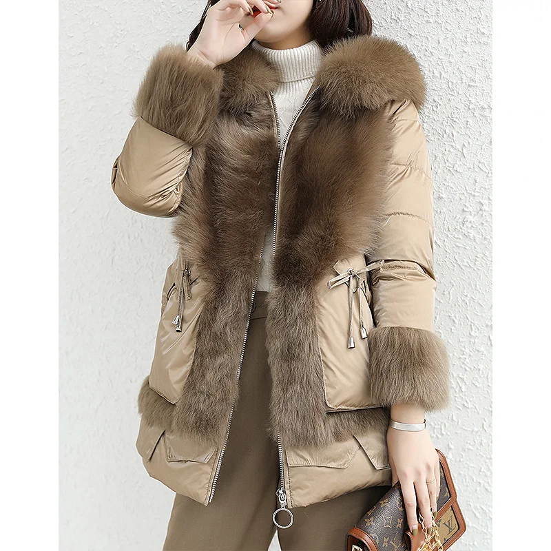 

Пуховик SHZQ на белом утином пуху с лисьим мехом, куртка средней длины с капюшоном, Корейская версия, новая женская одежда на осень и зиму 20