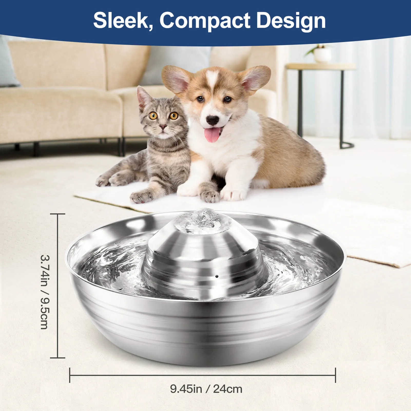 

2L Automatic Cat Fountain Water Drinking Feeder Bowl Stainless Pet Dog Cat Mute Water Dispenser Mute 67oz Quiet Filteration