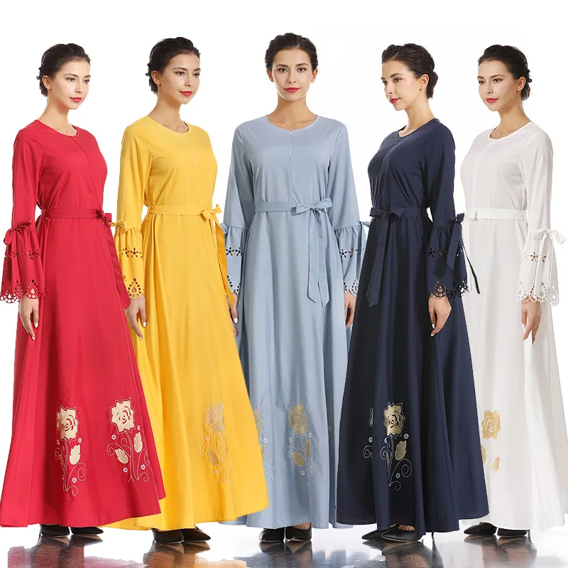 Арабский мусульманский на шнуровке Цветочные Вечерние платья абайя этнический