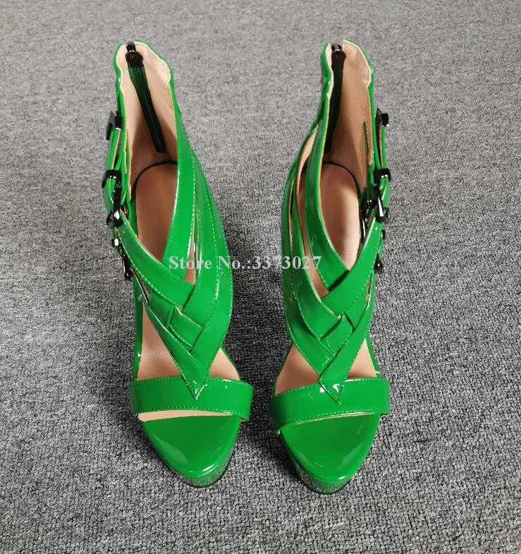 Сандалии женские из лакированной кожи босоножки на шпильке и платформе с
