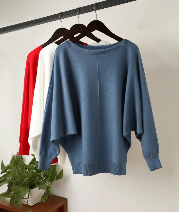 2019 Women Sweater And Pullovers O-Neck Batwing Sleeve Autumn Pink Black Femme Tricot Pull | Женская одежда