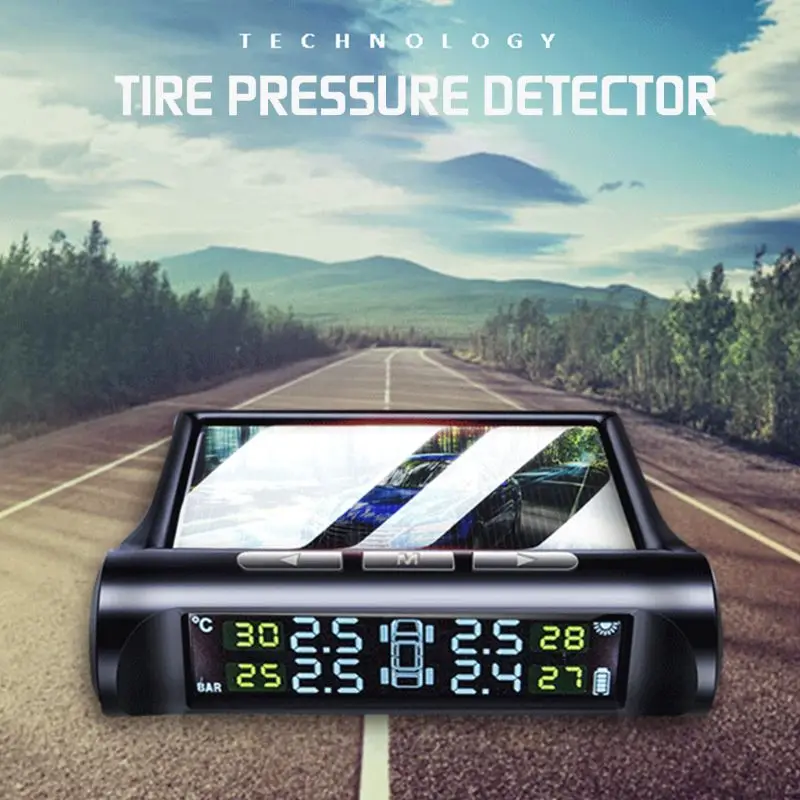 Солнечная Беспроводная TPMS автомобильная система контроля давления в шинах w/4 Внутренний датчик