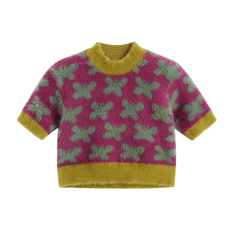 Укороченный пуловер с круглым вырезом или вязаные топы Женская плюшевая уличная