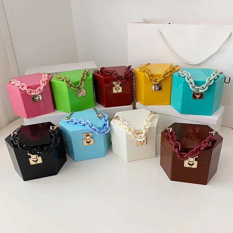 

New Candy Color PVC One-shoulder Woman Bag 2021 Cute Mini Portable Handbag Party Fashion Portable Golden Chain Shoulder Bag