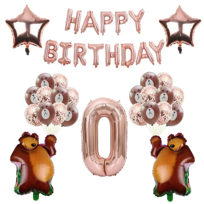 Rose Gold 0 1 шт., 70*43 см, черный медведь, Алюминиевые шарики для свадебной вечеринки, дня рождения, украшения, товары для празднования юбилея, подарки для маленьких детей, игрушки - Цвет: Rose Gold 0