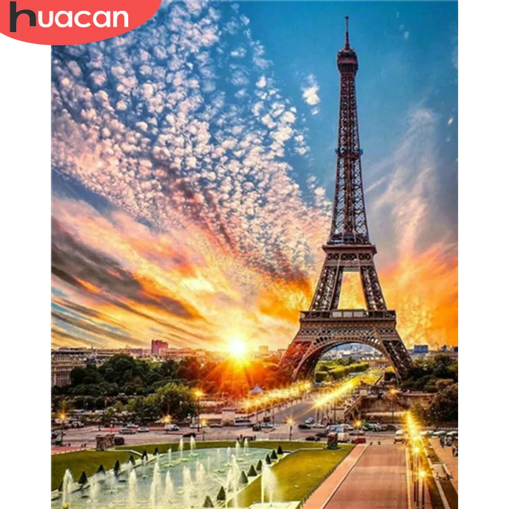 HUACAN картина по номерам пейзаж башня рисунок на холсте Ручная роспись Картина