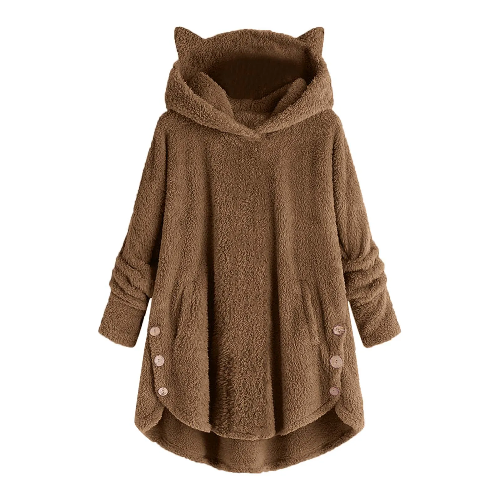 Women Sweetshirts Winter Clothes Button Coat Solid Tops Hooded Pullover Loose Sweater Plus Size Clothes Sudaderas Para Mujer