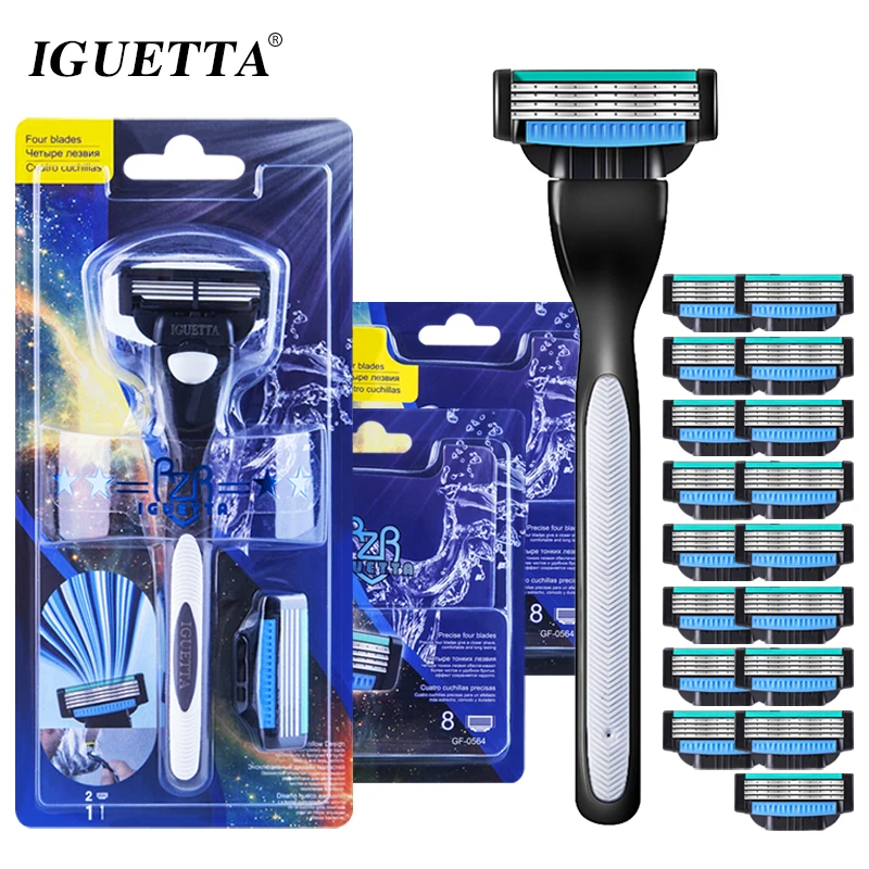 

2021 RZR IGUETTA 18pcs New Men's Four-layer Manual Razor Blades Set 4-Layer Ultra-Thin Induction Blade Saftey Razor Shavette