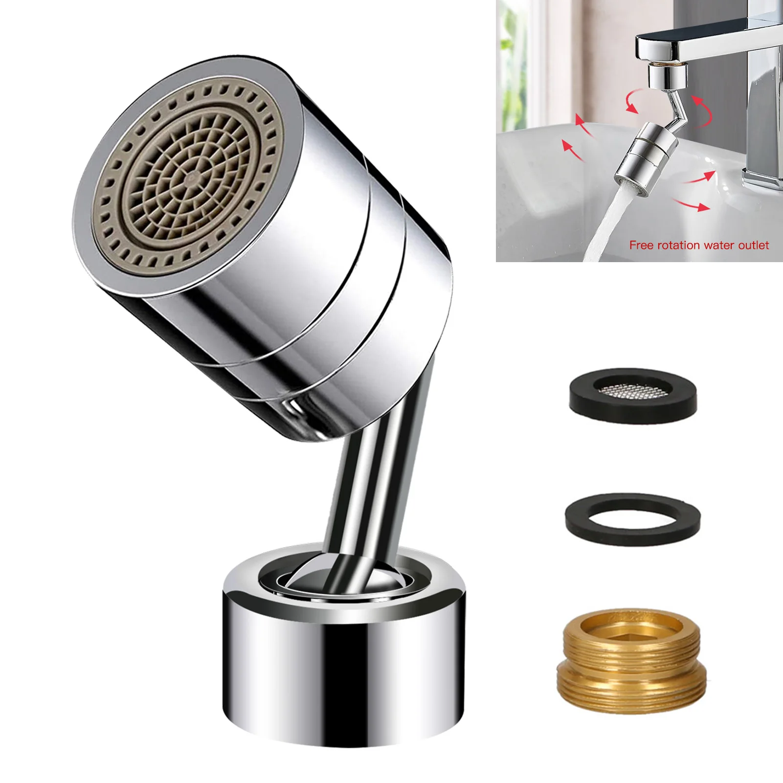 

Универсальная вращающаяся на 720 ° головка фильтра крана, герметичная конструкция с двойным уплотнительным кольцом, прочная медь и АБС