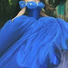 Бальное платье Золушки, пышное платье до пола с бисером, бальное платье на выпускной, QD66, ярко-синяя органза