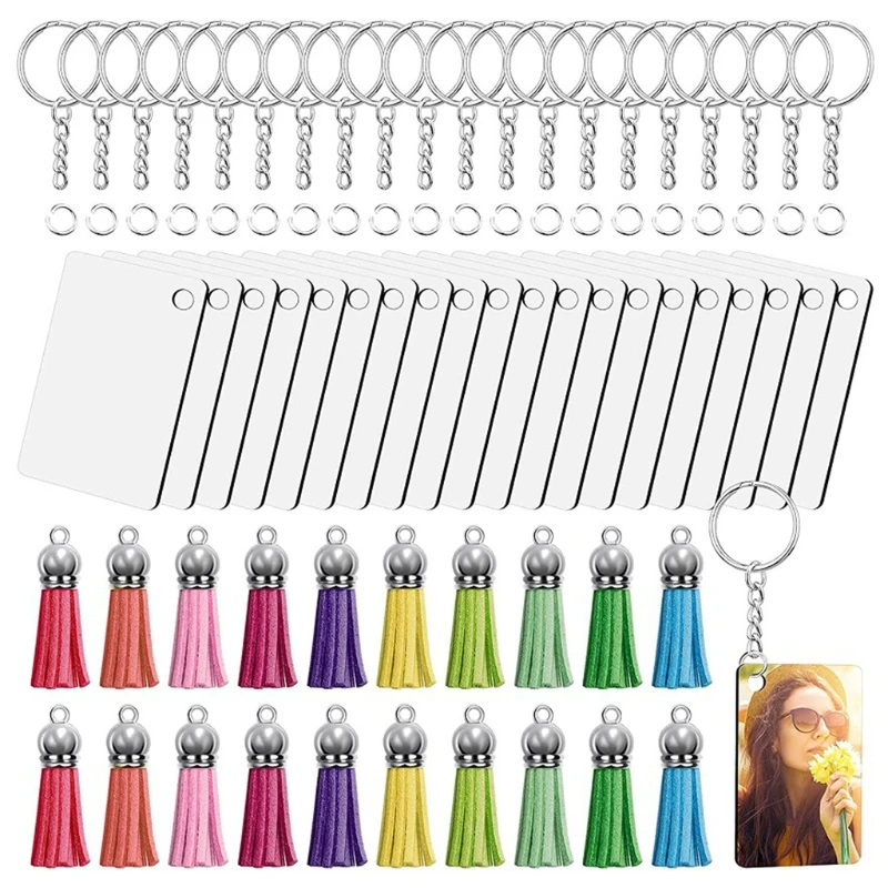 

80Pcs Blank Keychains Set 20Pcs MDF Keychain Blanks 20Pcs Leather Tassels 20Pcs Keychain Rings 20Pcs Open Jump Rings
