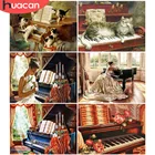 HUACAN DIY Алмазная Картина Пейзаж пианино со стразами и вышитыми кошками, стразы на изображении крестиком девушка Алмаз Декор ручной работы