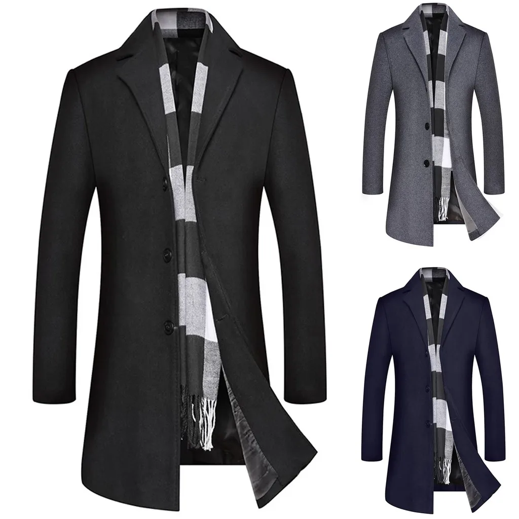 2019 Мужской осенне-зимний Тренч Плюс Размер деловое длинное приталенное пальто