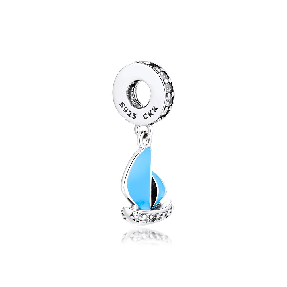 Подходит для Pandora Charms браслеты Gondola бусы с синей эмалью и прозрачными фианитами 100%