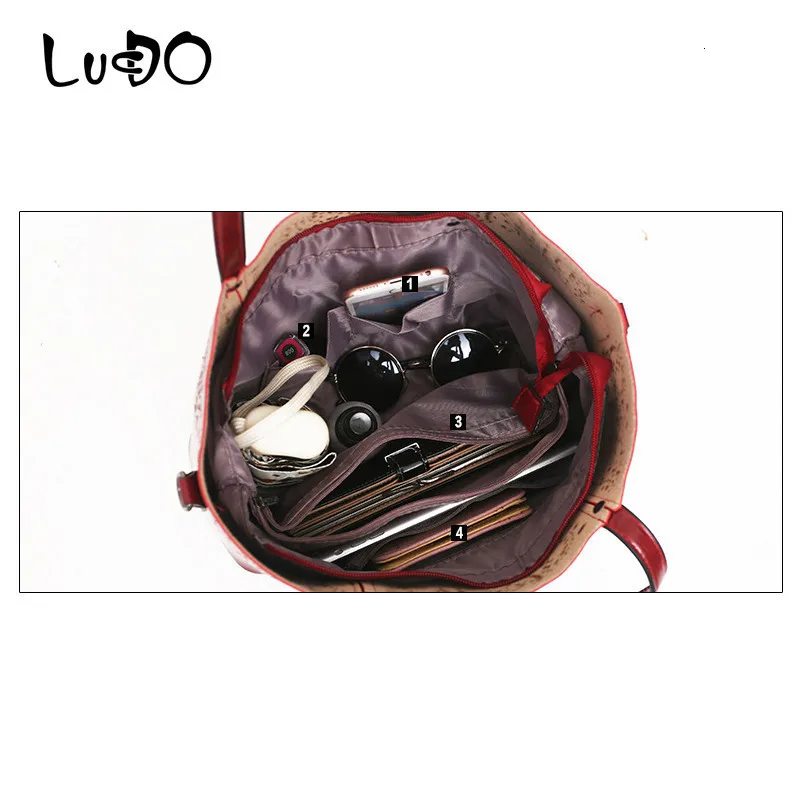 

Retro Composite Bag 4PCS Set Women Handbags Vintage Oil Wax Leather Shoulder Bags High Quality Large Hollow Out Messager Bag Sac