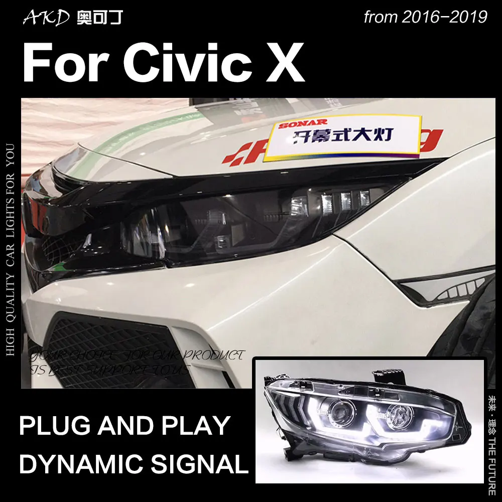 AKD автомобильный Стайлинг для Honda Civic фары- Civic X светодиодный светодиодные дневные ходовые огни на передних фарах HID фара Angel Eye Bi Xenon аксессуары