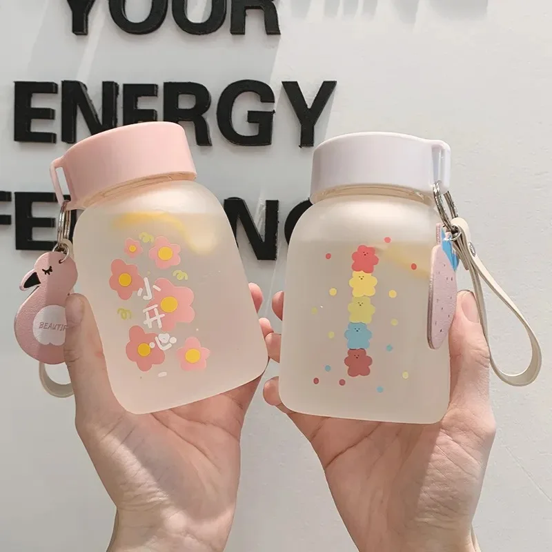 

350ML Creativity Hand Rope Small Flower Frosted Simple Mug Drink Bottle Large Capacity High Borosilicate Heat-Resistant Glass Cu