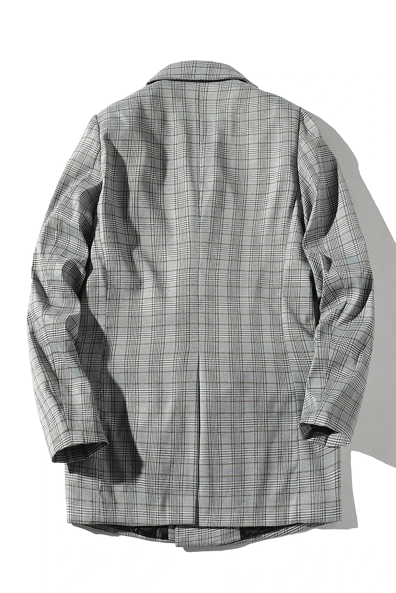 Мужской Клетчатый блейзер цвета хаки приталенный деловой пиджак в клетку для