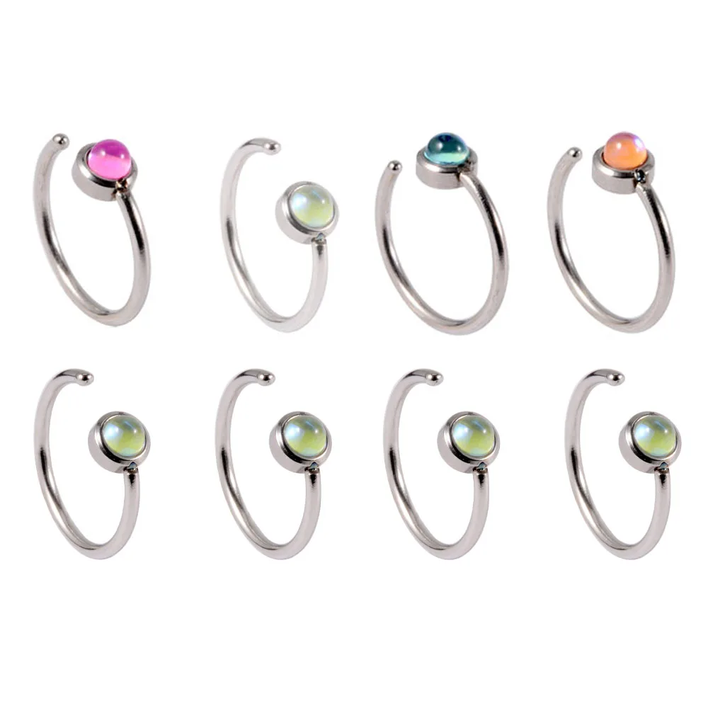 

1PCS/Lot 316L Surgical Steel C-Shaped Flash Film Ball Retainer Nose Ring Horseshoe Septum Piercing 20g