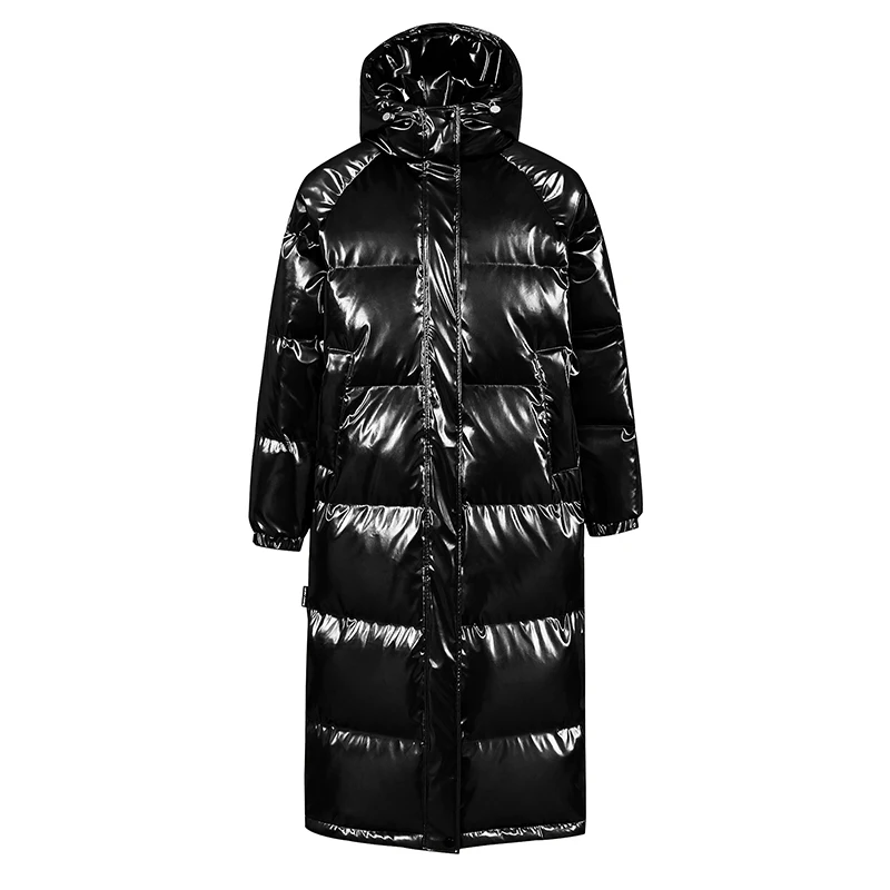 VERY NONG мужской/женский зимний пуховик из лакированной кожи глянцевый толстый