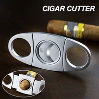 1pcs cigar accessories double blades household merchandis silver stainless steel pocket cigar cutter knife gadgets double edged