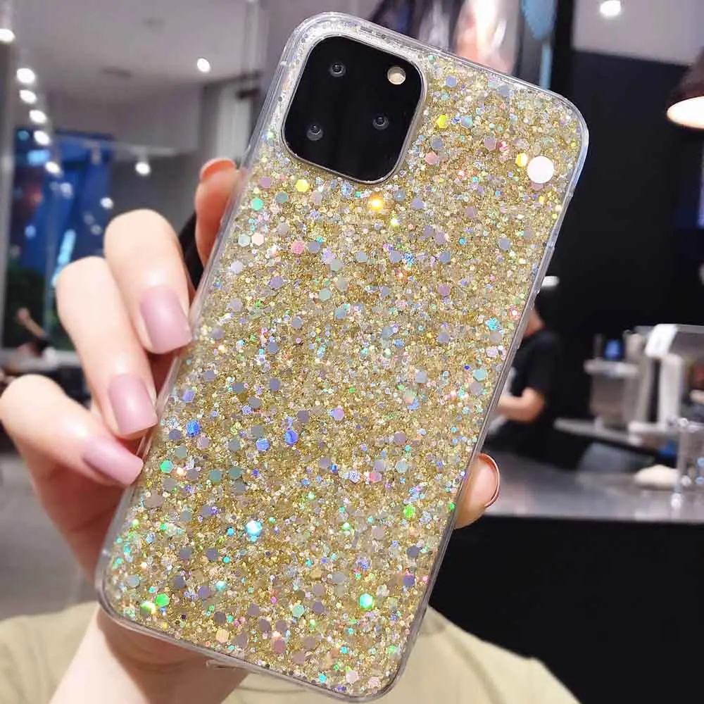Gold Блестящая с кристаллами, прозрачная, для телефона чехол для samsung A6, A8, A9,, блестящая, блестящая, для Galaxy Note 10, S7, S9, S8, S10 Plus, E, мягкий чехол - Цвет: Gold