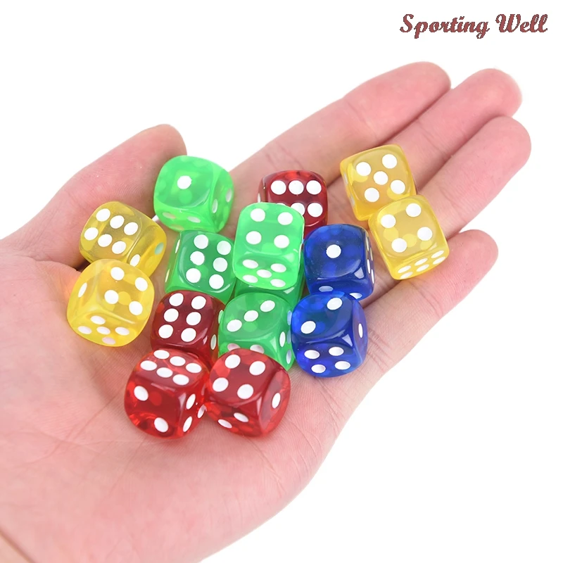 

24Pcs 16MM Rounded Corners Playing Party Dices Four-Color Transparent Dice (Blue, Green, Yellow, Red All 6)