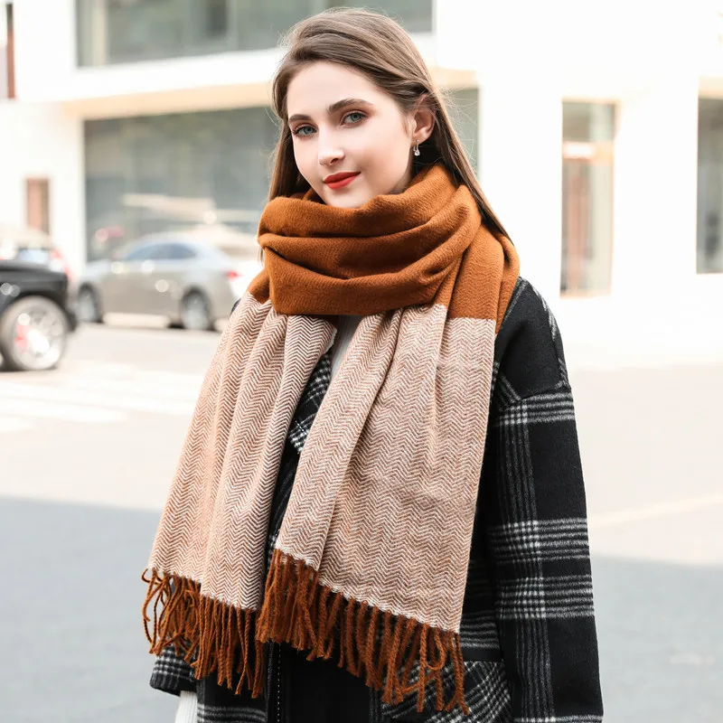 Новый Модный зимний шарф женский Теплый двухцветный кашемировый Большой и