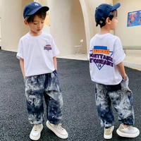 children fashion clothing set summer korean childrens short sleeve letter two piece set teenage boys boutique outfits 4 12 year