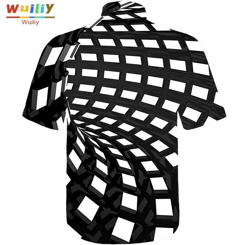 

Men's Graphic Wormhole Button Down Shirts Novelty Beach 3D Pattern Summer Hawaiian Tops Black And White Shirt