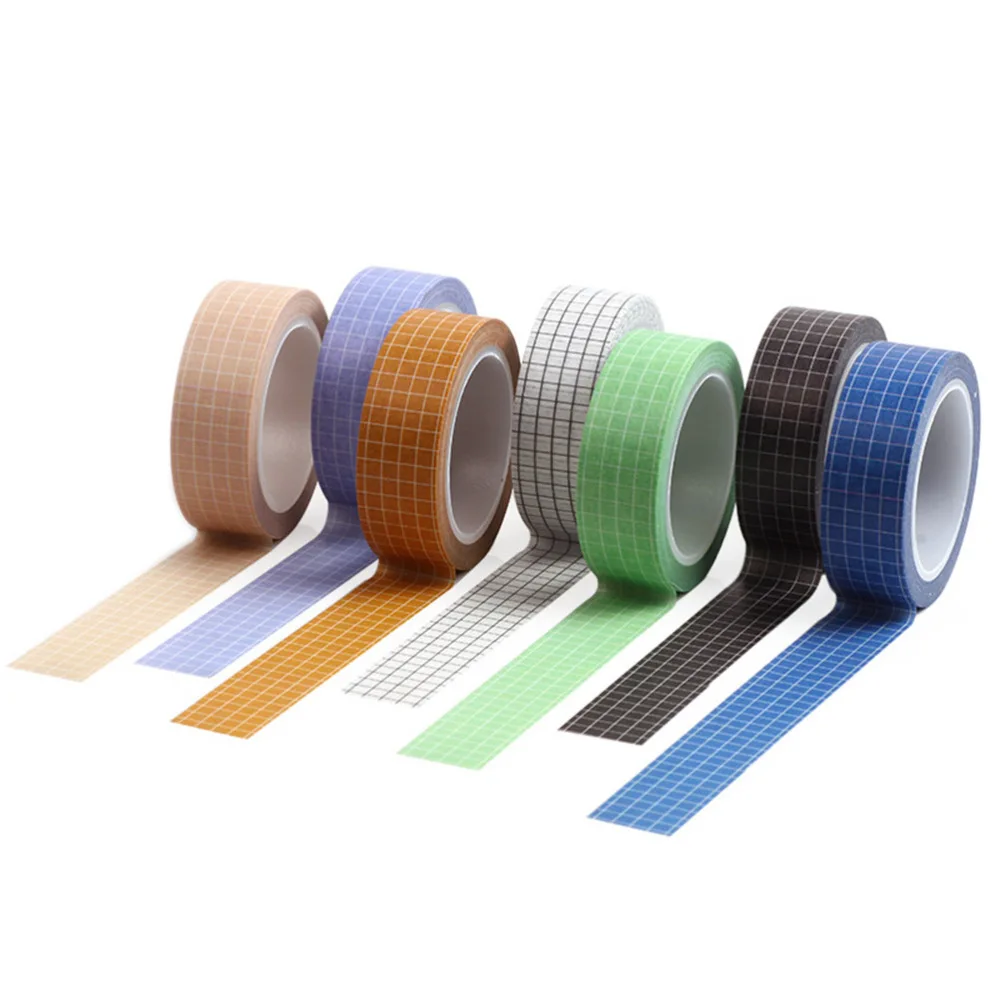 

7pcs Simple DIY Washi Masking Tapes Grid Sticky Paper Tape for Scrapbook Diary Gift Wrapping (Mixed Colors)