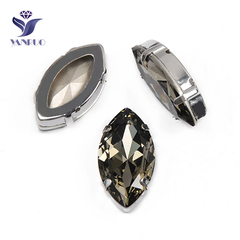 Black Diamond Yanruo 4227 в огранке маркиза, пришивной Камни DIY Точка назад Лошадь Глаза стекло шитье стразами Кристаллы большие стразы для рукоделия - Цвет: Black Diamond