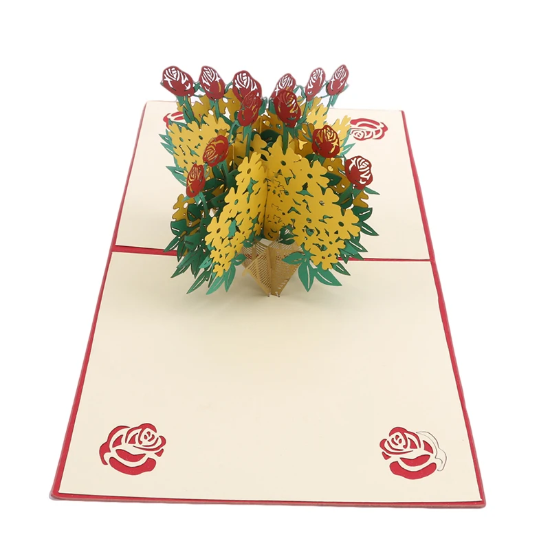 Поздравительная открытка с 3D выдвижной розой на день рождения конвертом